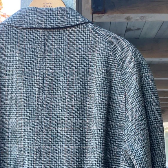 Vintage 50s Gieves Ltd Savile Row Bespoke Reversible Check Tweed Overcoat 42 L